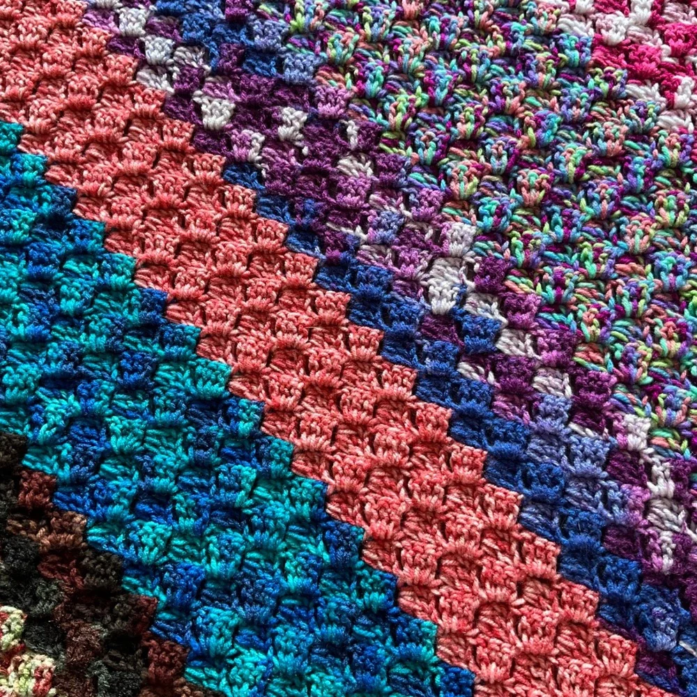 Handmade Crochet Striped Blanket Multi‎ Color Boho Cozy Cottagecore Grannycore